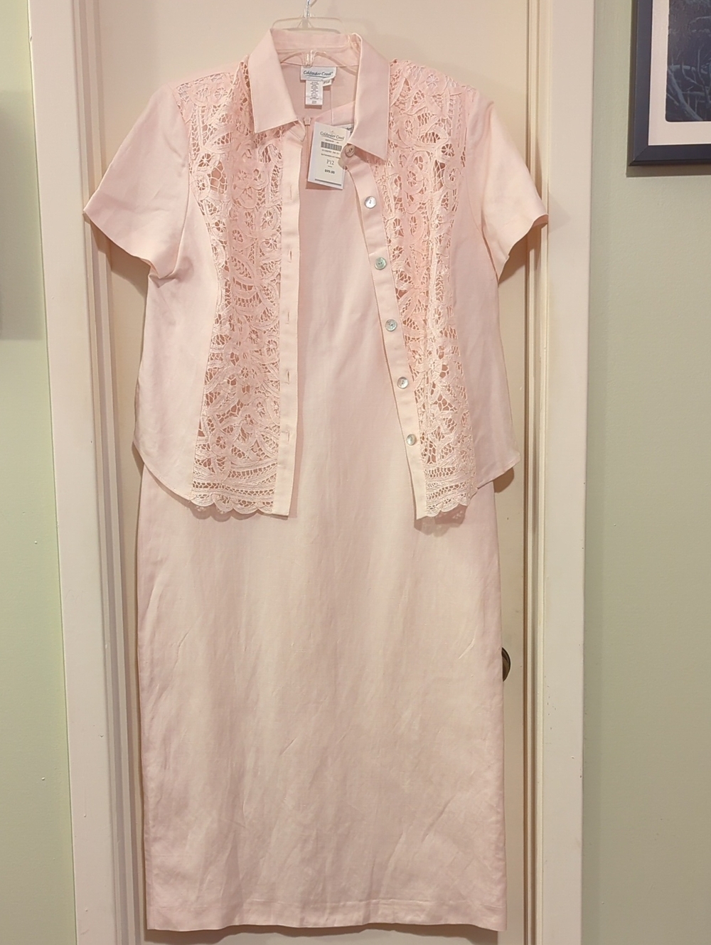 Coldwater Creek Battenburg Jacket Dress Set Blush Pink